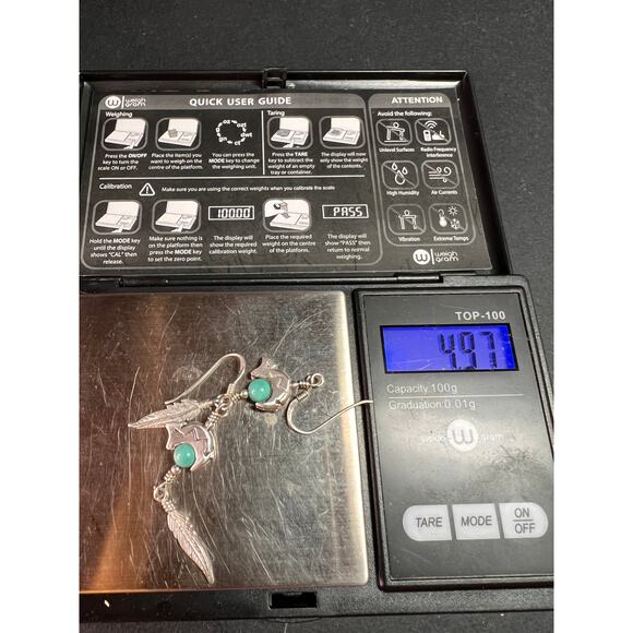 Vintage Sterling Silver Turquoise Earrings – Bear & Feather Motif - Picture 14 of 14